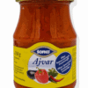 ajvar, czyli pasta z papryki i bakłażana z przyprawami, używana jako smarowidło, lub dodatek do dań, w szklanym słoiku