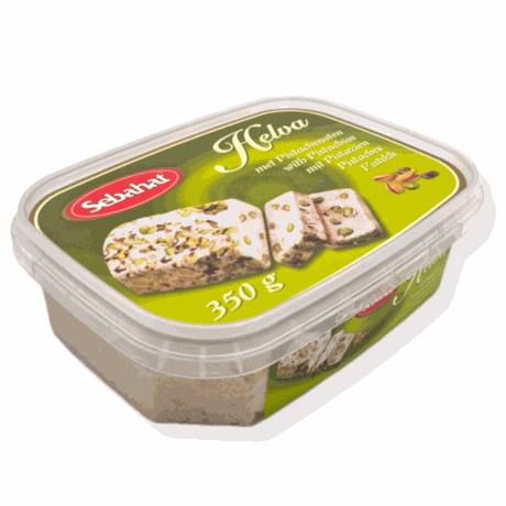 turecka chałwa sezamowa, z dodatkiem pistacji najwyższej jakości, słodka przekąska charakterystyczna dla kuchni arabskiej